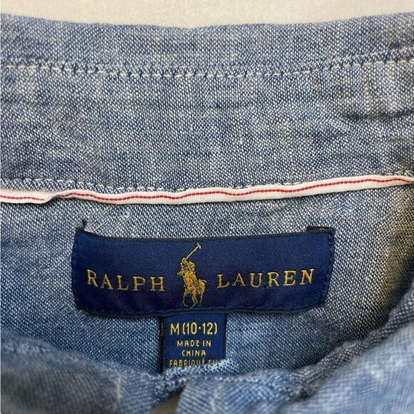 Polo Ralph Lauren Embroidered Fish Chambray Linen Blend Shirt Boys 10-12 Medium - Picture 4 of 5